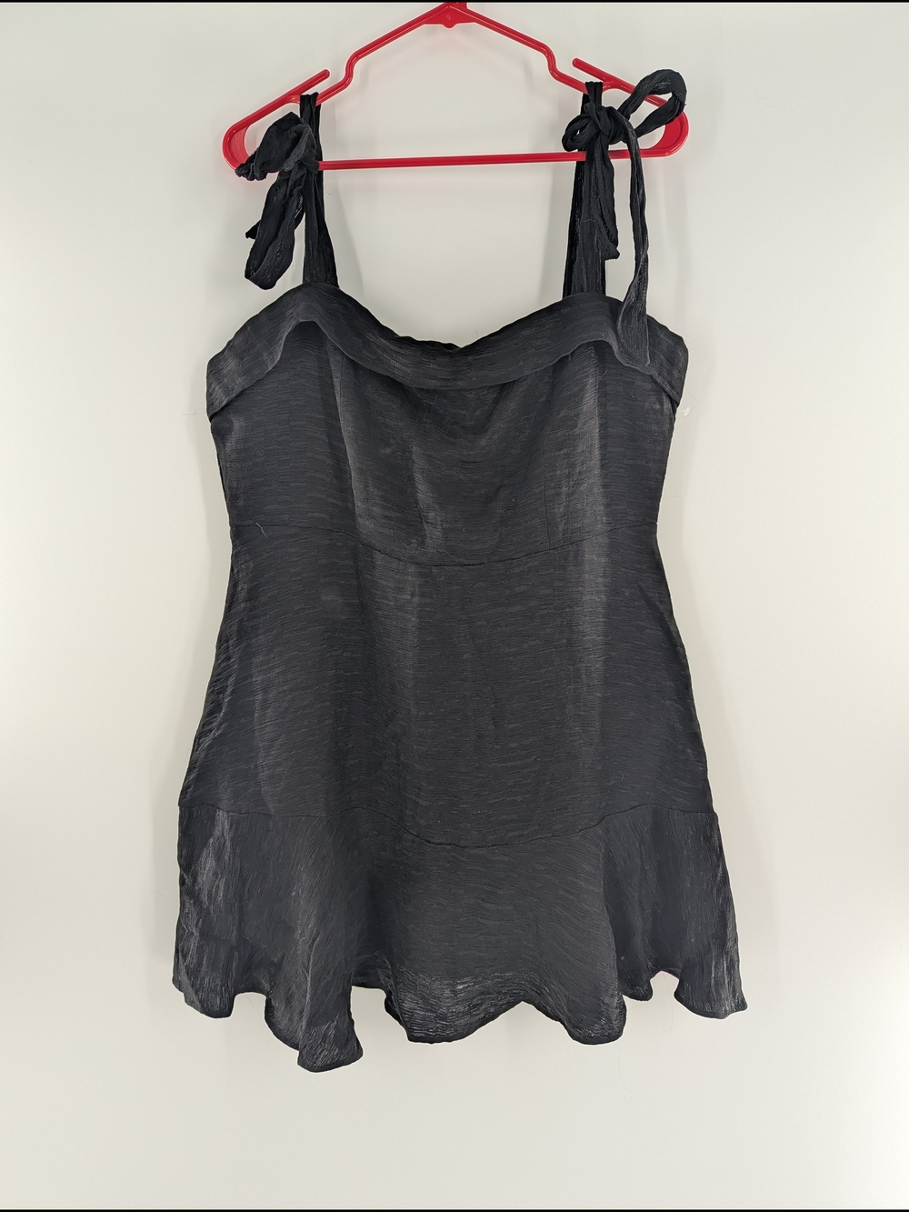 Lola Grace Boho Romantic Mini Dress Tie Shoulder Ruffle Hem Party Black XL NWT